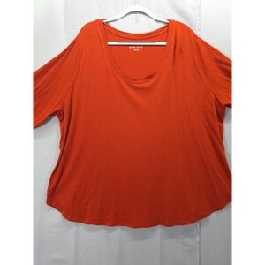 Ava & Viv Womens Plus Top 3X Burnt Orange Scoop Neck Long Sleeve Casual Modal